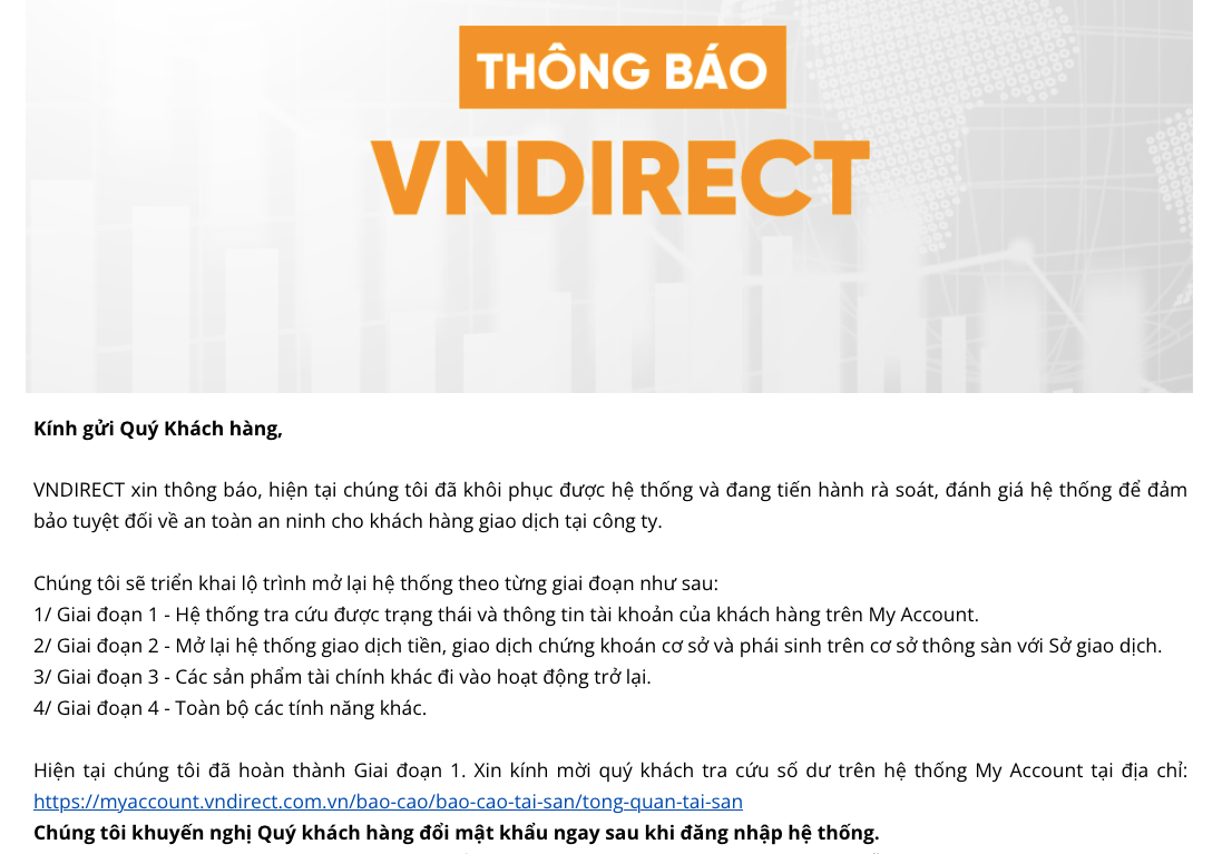VNDirect đã mở lại hệ thống tra cứu thông tin tài khoản