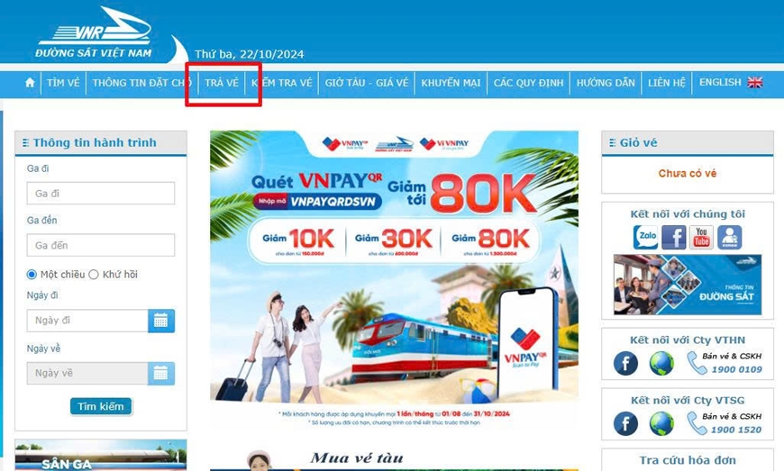 Hành khách có thể trả vé tàu đường sắt trực tuyến không mất phí khi tàu bị hủy vì thiên tai, sự cố