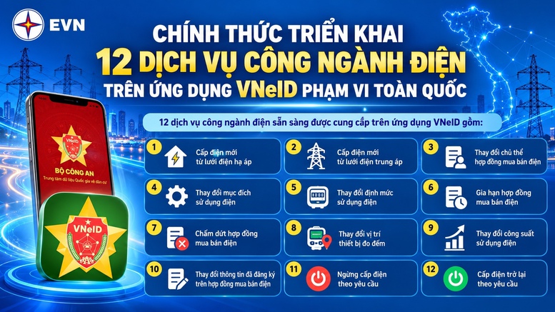 Chính thức triển khai toàn quốc 12 dịch vụ công ngành điện trên VNeID